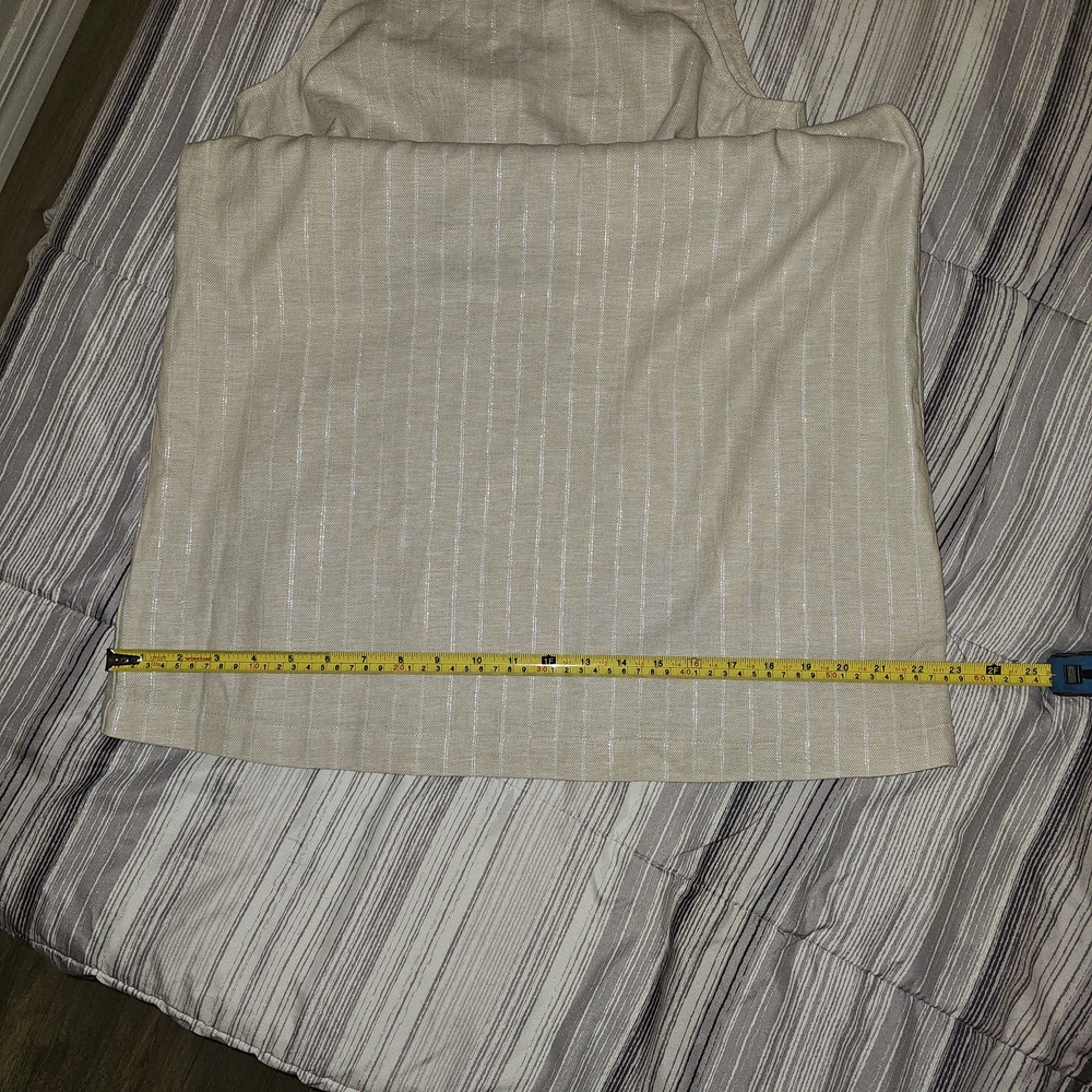 LOFT Linen Blend Sleeveless Shift Dress Size 4 Beige Shimmer Stripe A-Line - Picture 9 of 12